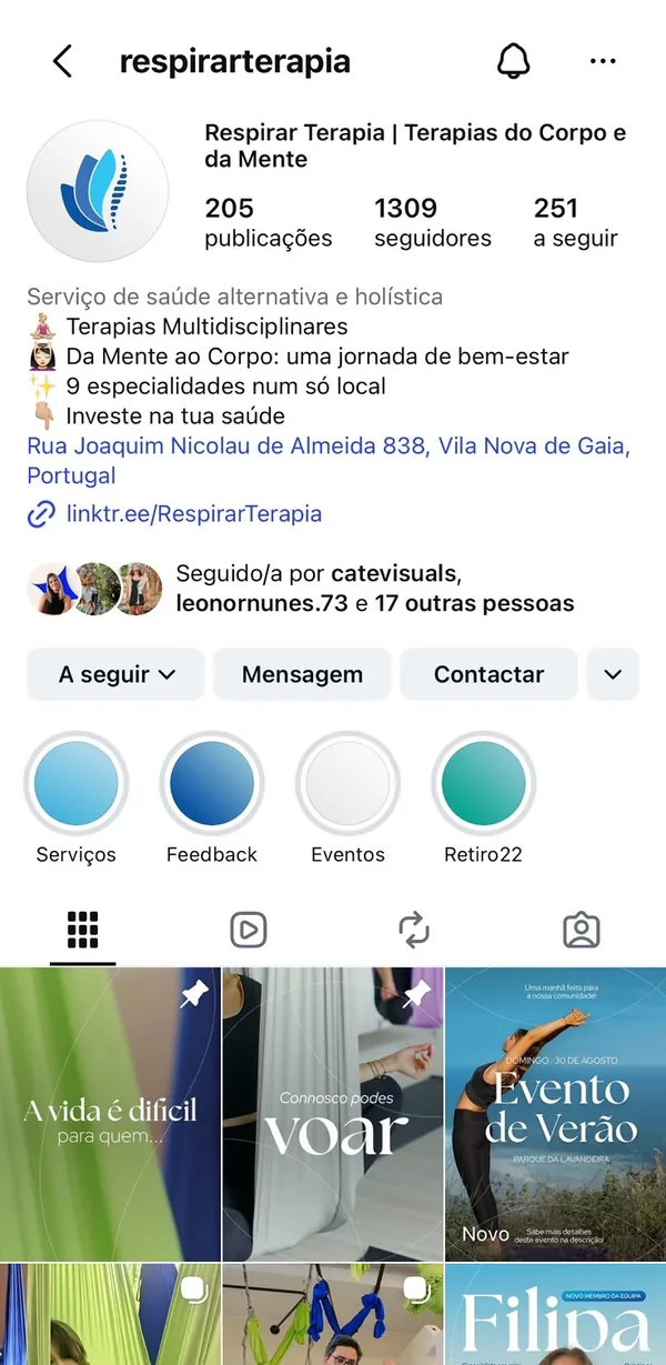 Perfil de Instagram de Respirar Terapia